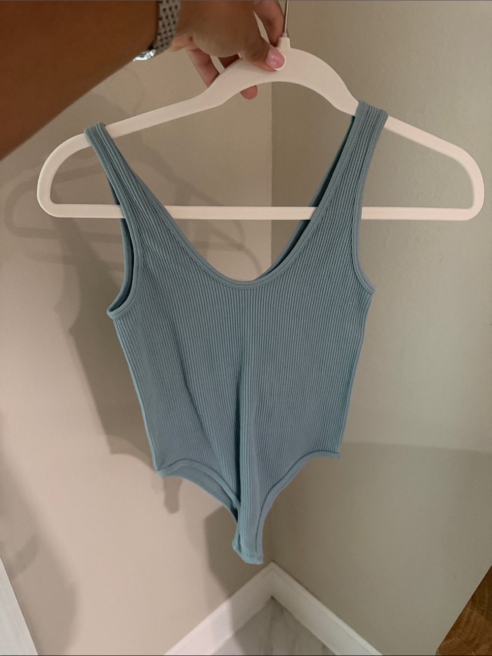 Zara Ribbed Scoop-Back Bodysuit - Light Blue